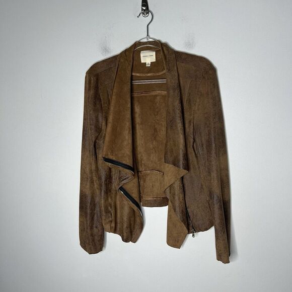 Silence + Noise Jacket Womens Large Brown Asymmetric Zip Stretch Faux Suede Boho - Picture 7 of 11